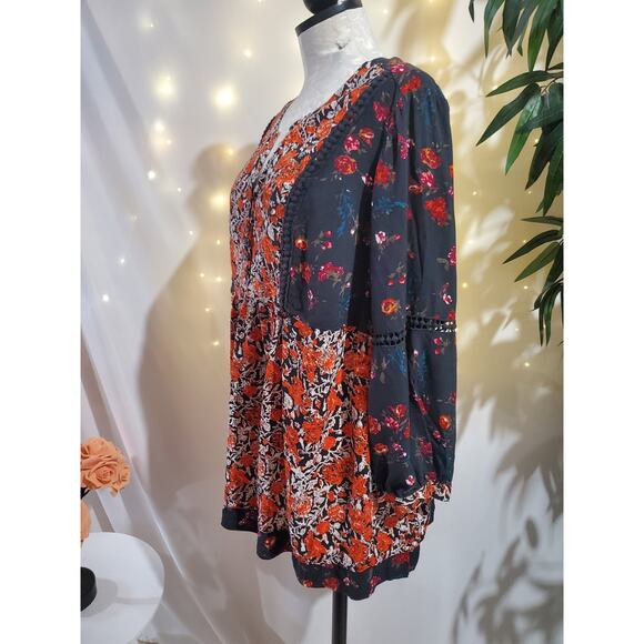 Caffé Marrakesh Floral 3/4 Sleeve Babydoll Boho Blouse Womens Sz 2X Hippie Top - Picture 2 of 10